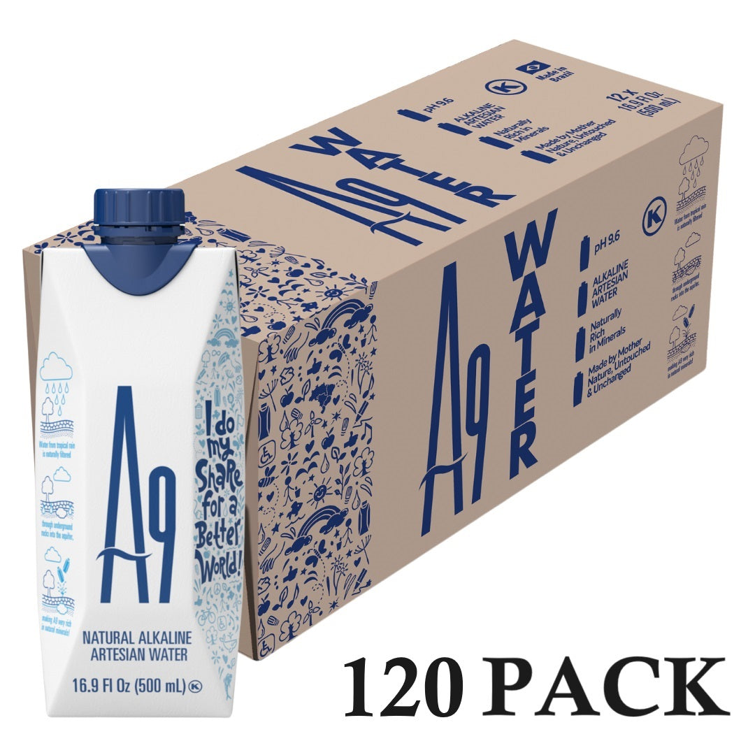 A9 Alkaline pH 9.6 Artesian Mineral Natural Water - Untouched & Unchanged, No additives, No Plastic, 16.9 Fl Oz Bottles - 120 PACK