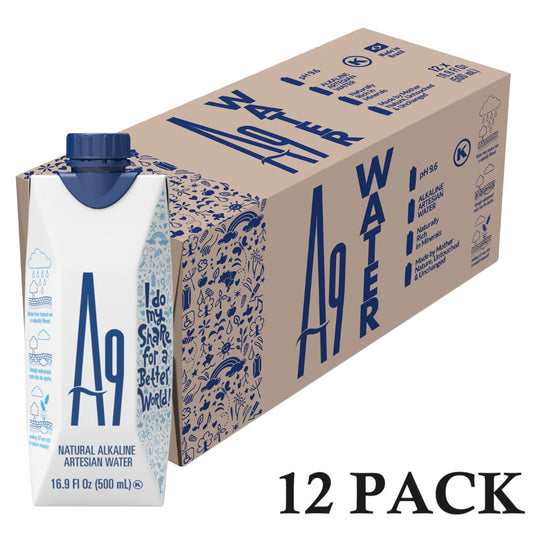 A9 Alkaline pH 9.6 Artesian Mineral Natural Water - Untouched & Unchanged, No additives, No Plastic, 16.9 Fl Oz Bottles - 12 PACK