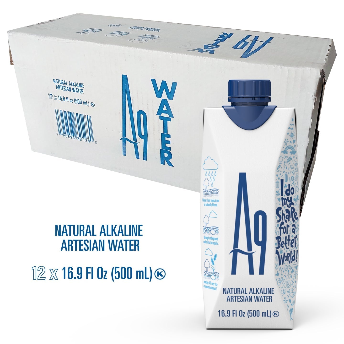 A9 Alkaline pH 9.6 Artesian Mineral Natural Water - Untouched & Unchanged, No additives, No Plastic, 16.9 Fl Oz Bottles - 48 PACK