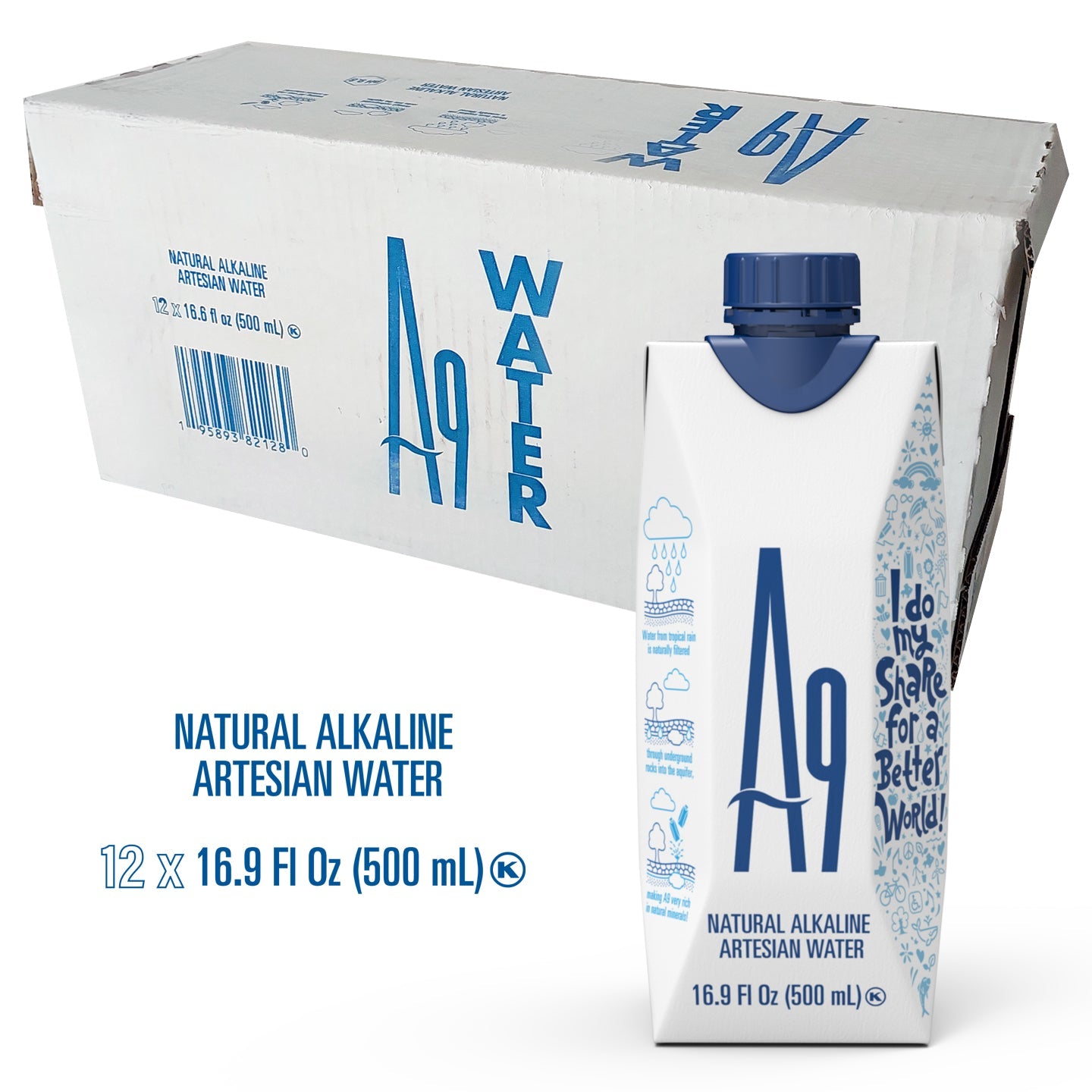 A9 Alkaline pH 9.6 Artesian Mineral Natural Water - Untouched & Unchanged, No additives, No Plastic, 16.9 Fl Oz Bottles - 24 PACK