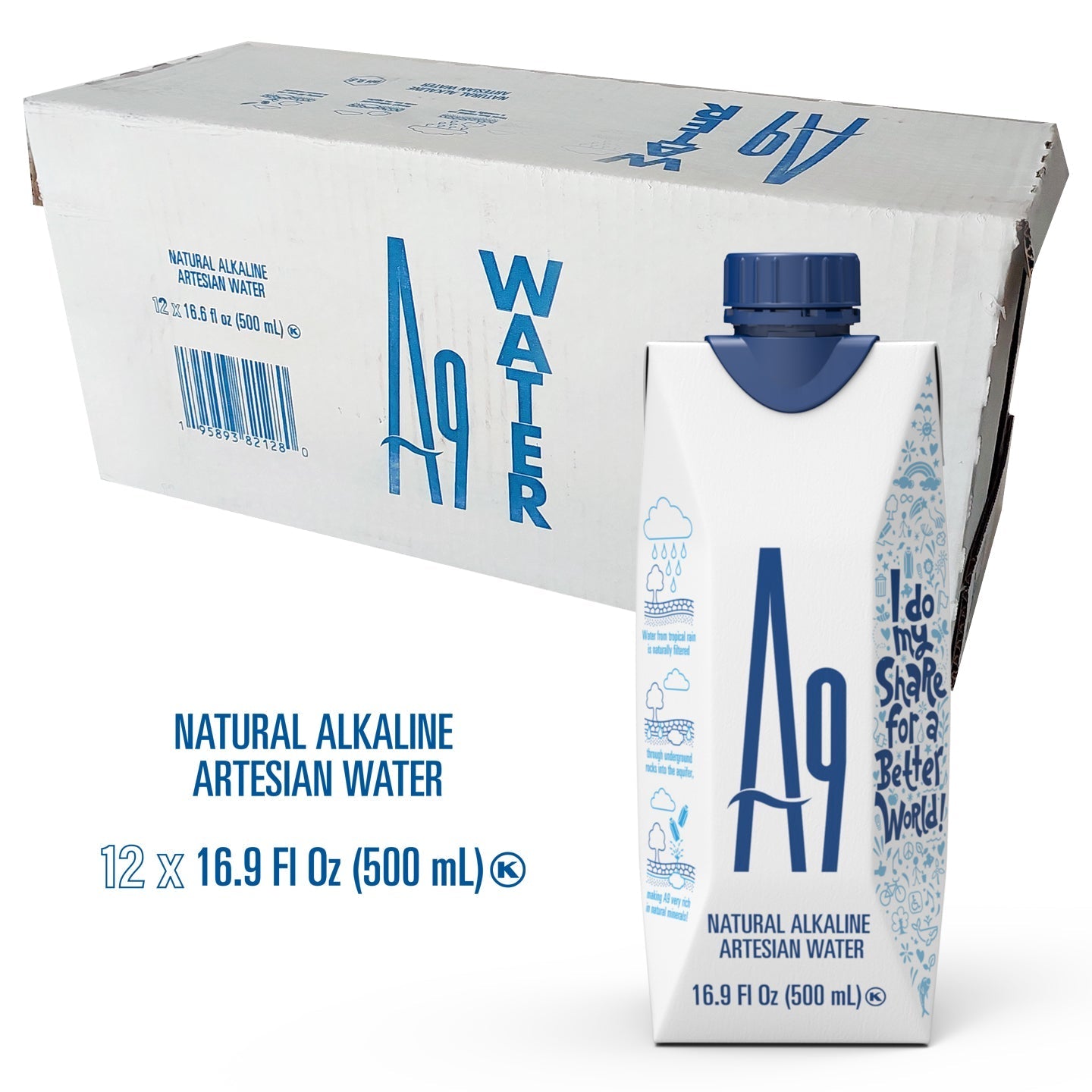 A9 Alkaline pH 9.6 Artesian Mineral Natural Water - Untouched & Unchanged, No additives, No Plastic, 16.9 Fl Oz Bottles - 36 PACK