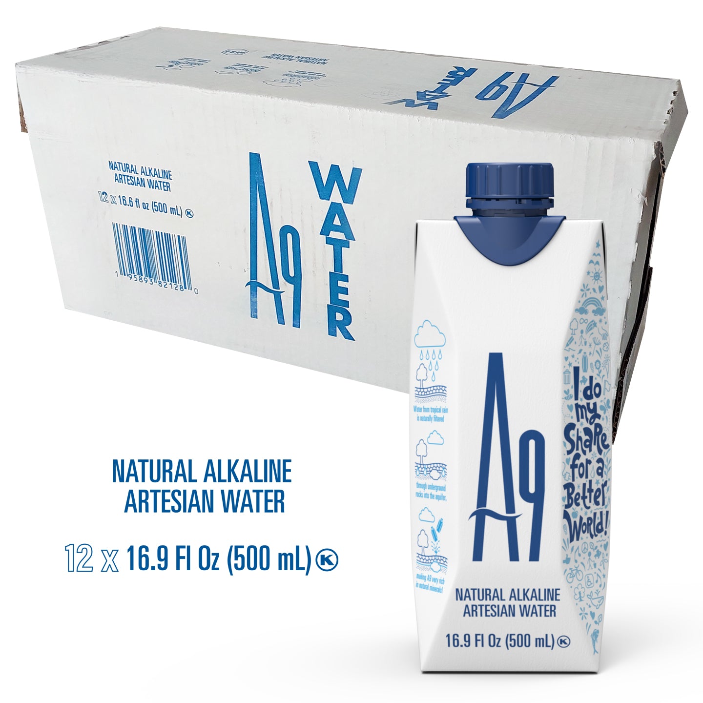 A9 Alkaline pH 9.6 Artesian Mineral Natural Water - Untouched & Unchanged, No additives, No Plastic, 16.9 Fl Oz Bottles - 12 PACK