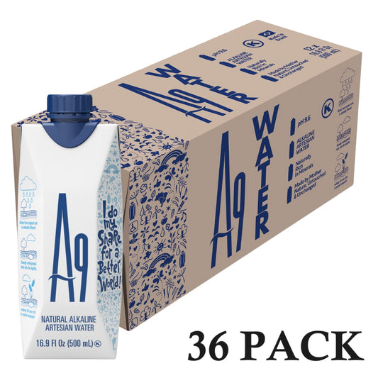 A9 Alkaline pH 9.6 Artesian Mineral Natural Water - Untouched & Unchanged, No additives, No Plastic, 16.9 Fl Oz Bottles - 36 PACK