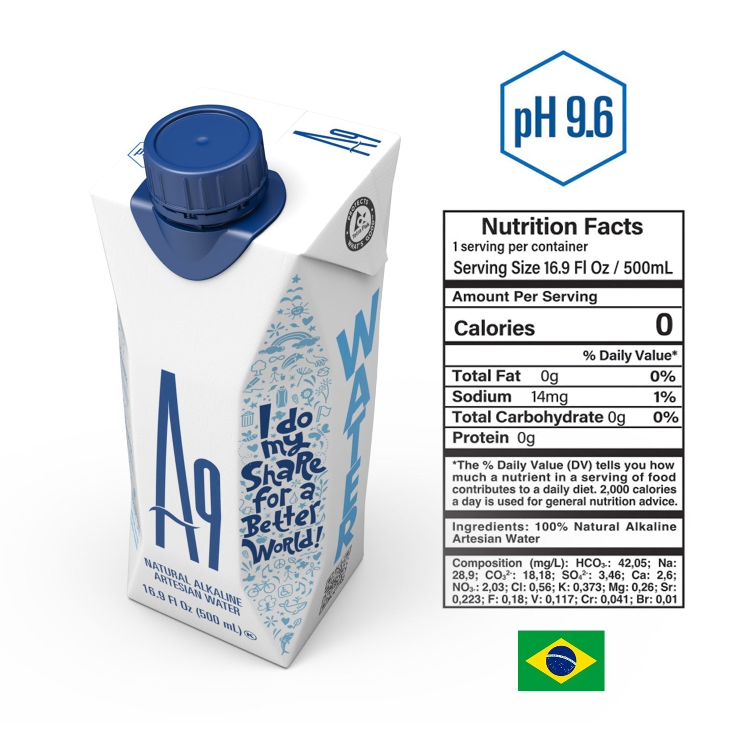 A9 Alkaline pH 9.6 Artesian Mineral Natural Water - Untouched & Unchanged, No additives, No Plastic, 16.9 Fl Oz Bottles - 120 PACK