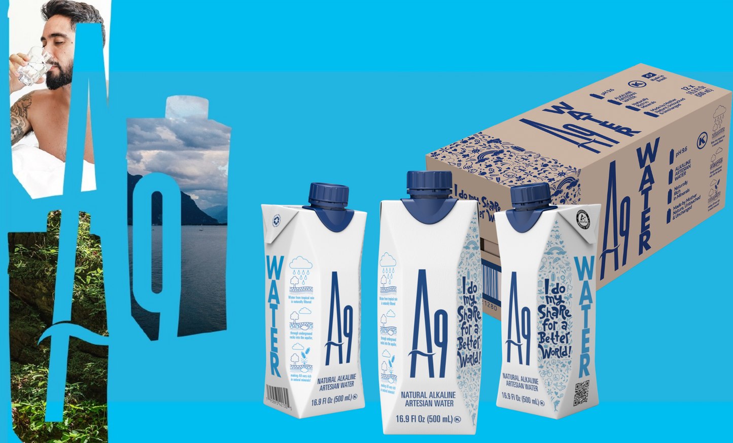 A9 Alkaline pH 9.6 Artesian Mineral Natural Water - Untouched & Unchanged, No additives, No Plastic, 16.9 Fl Oz Bottles - 24 PACK