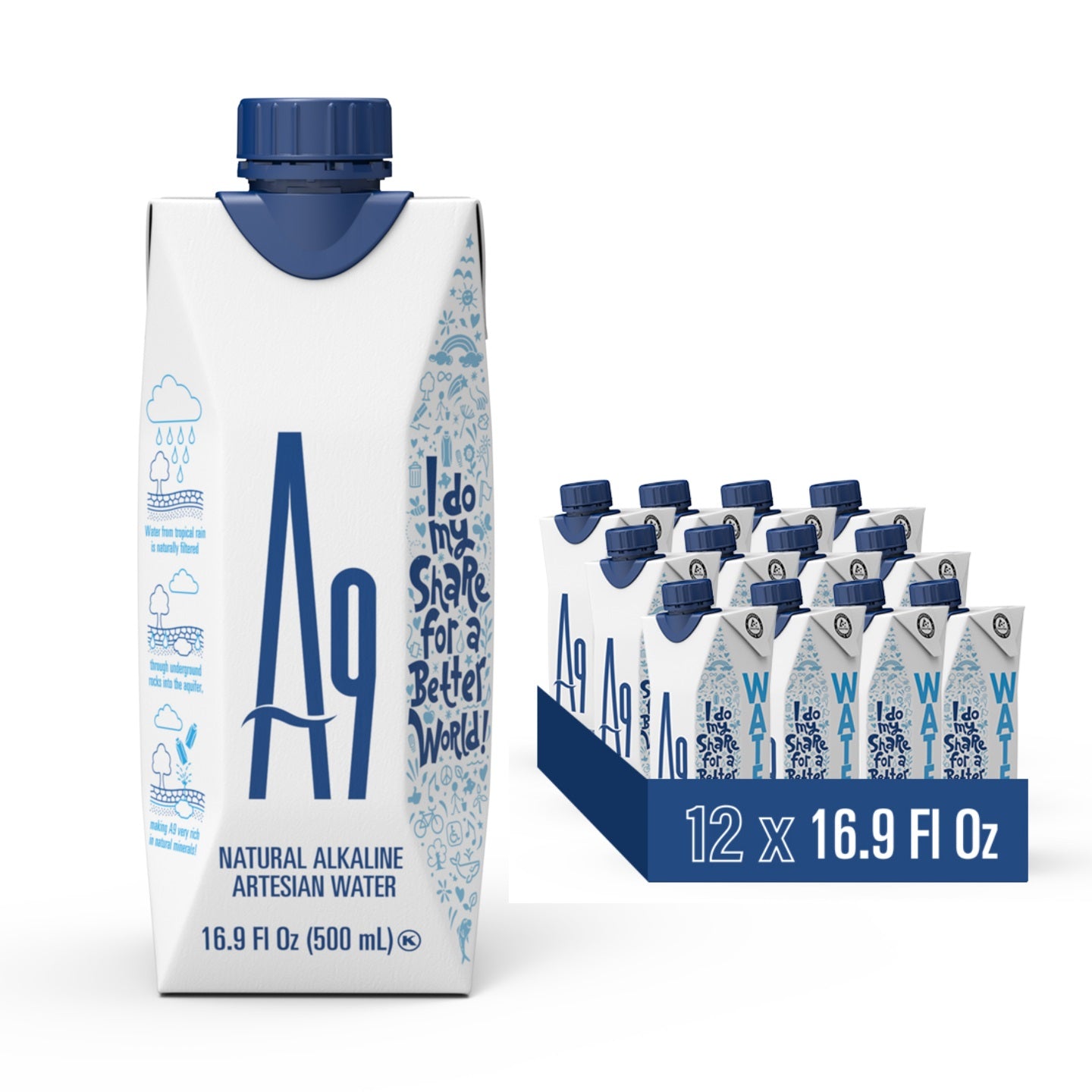 A9 Alkaline pH 9.6 Artesian Mineral Natural Water - Untouched and Unchanged, No additives, No Plastic, 16.9 Fl Oz Bottles - 140 CASES FULL PALLET